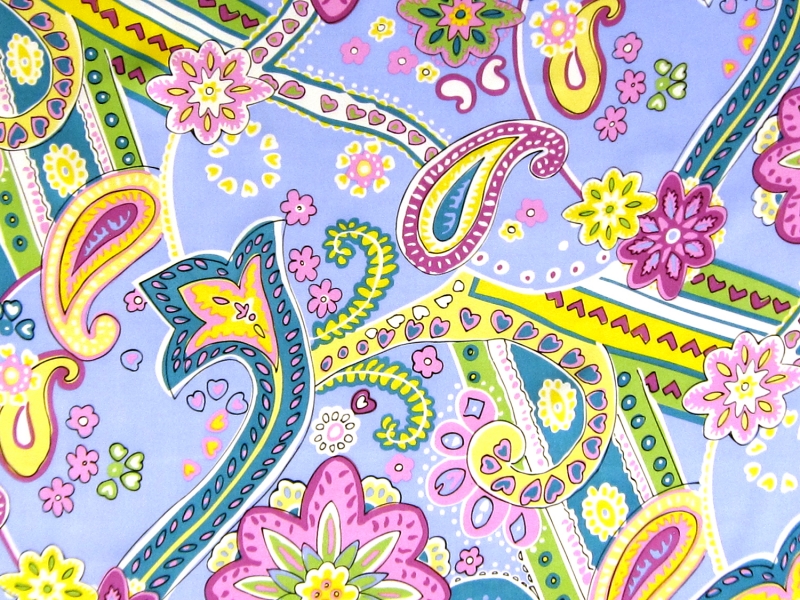 Printed Silk Charmeuse With Bright Paisleys And Florals Bandj Fabrics